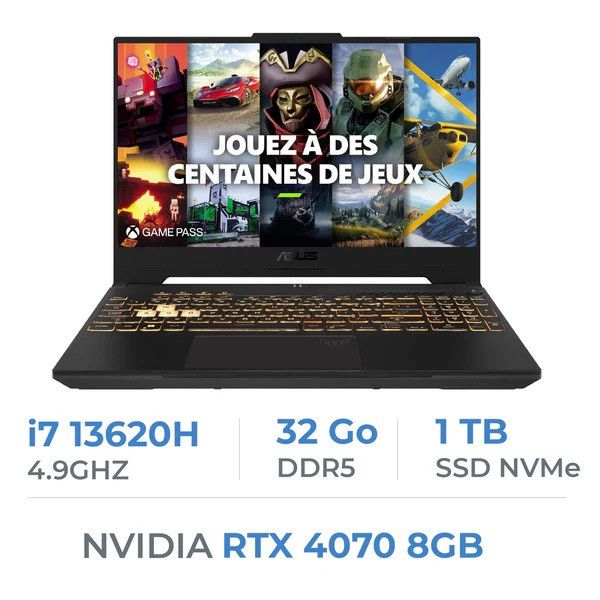 ASUS TUF Gaming TUF707VI : Intel Core i7-13620H, 32GB RAM, 1TB SSD, RTX 4070 8GB, 17.3" 144Hz ASUS TUF Gaming TUF707VI : Intel Core i7-13620H, 32GB RAM, 1TB SSD, RTX 4070 8GB, 17.3" 144Hz