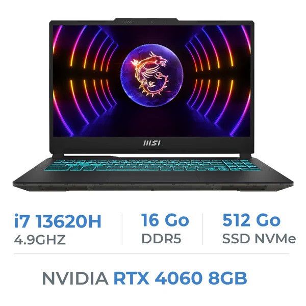 MSI CYBORG 15 A13VF-828XES : i7-13620H, 16GB DDR5, 512GB SSD, RTX 4060 8GB, 15.6" 144Hz IPS