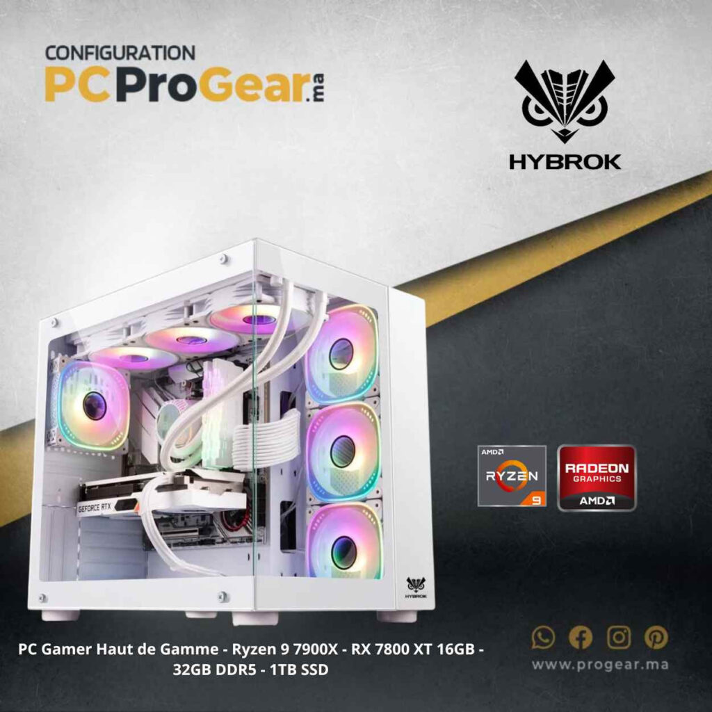 PC Gamer Haut de Gamme - Ryzen 9 7900X - RX 7800 XT 16GB - 32GB DDR5 - 1TB SSD