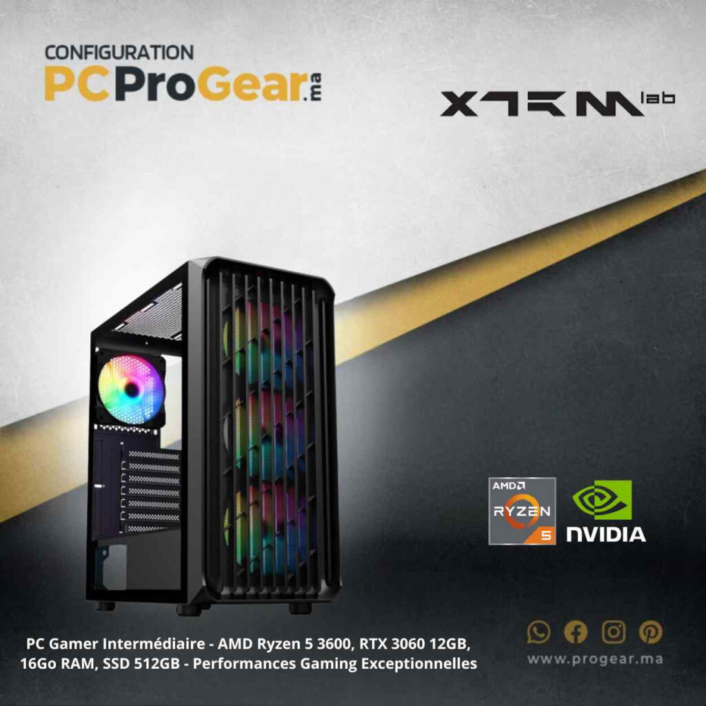 PC Gamer Intermédiaire - AMD Ryzen 5 3600, RTX 3060 12GB, 16Go RAM, SSD 512GB - Performances Gaming Exceptionnelles
