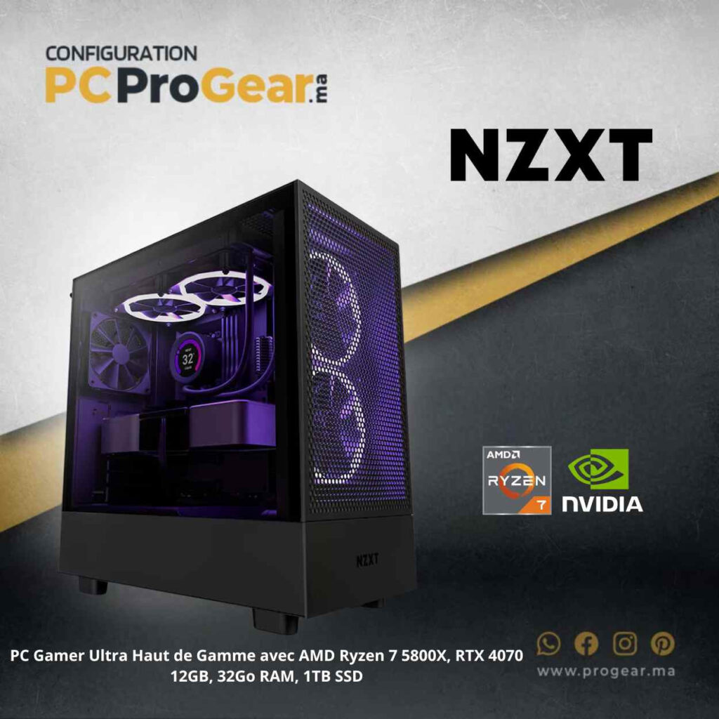 PC Gamer Ultra Haut de Gamme - AMD Ryzen 7 5800X, RTX 4070 12GB, 32Go RAM, 1TB SSD