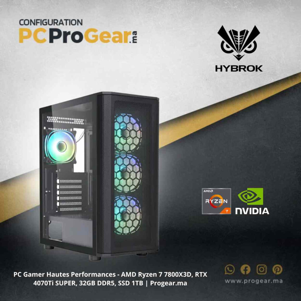 PC Gamer Hautes Performances - AMD Ryzen 7 7800X3D, RTX 4070Ti SUPER, 32GB DDR5, SSD 1TB
