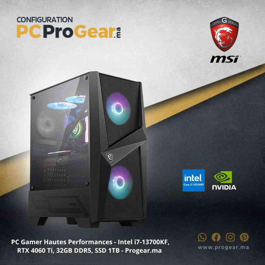 PC Gamer Hautes Performances - Intel i7-13700KF, RTX 4060 Ti, 32GB DDR5, SSD 1TB