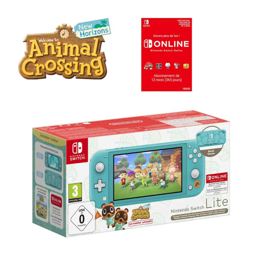 Nintendo Switch™ Lite Turquoise Édition Animal Crossing + Abonnement 12 Mois Switch Online