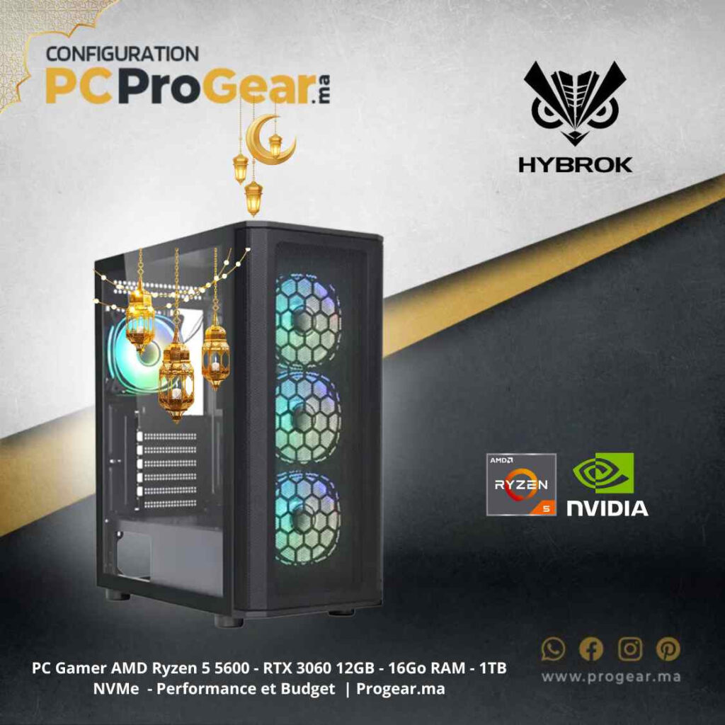 PC Gamer AMD Ryzen 5 5600 - RTX 3060 12GB - 16Go RAM - 1TB NVMe - Performance et Budget